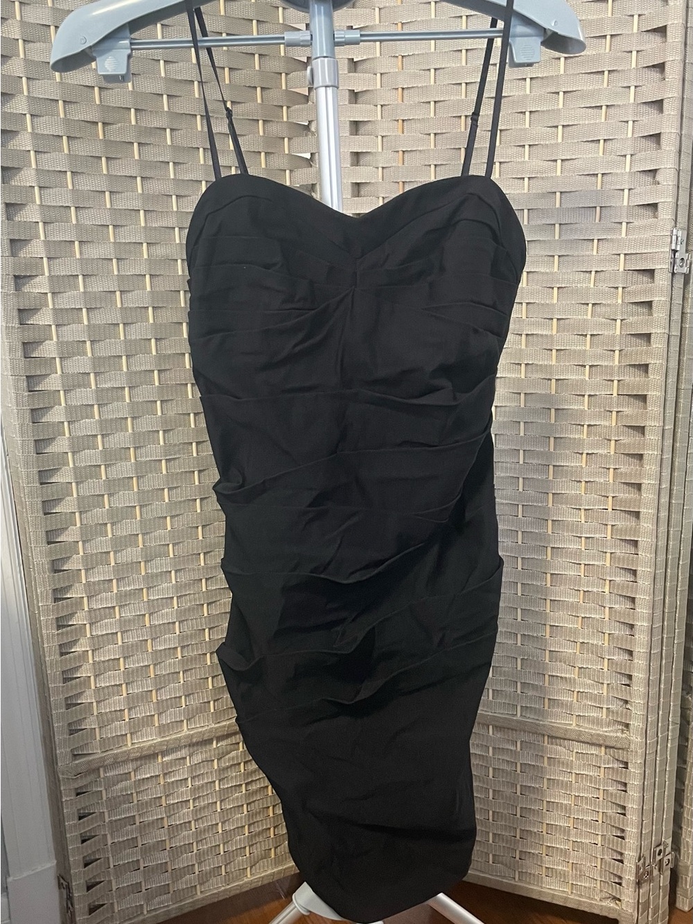 Frederick's of Hollywood Black Strapless Ruched Midi Dress